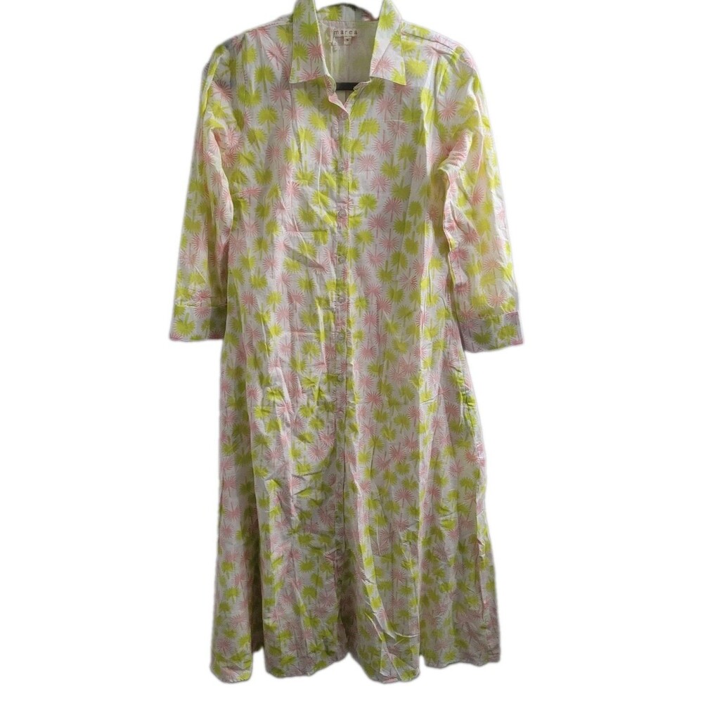 NWT Marea Shirt Dress S Golden Hour Pink Lime Cotton Midi Maxi $218